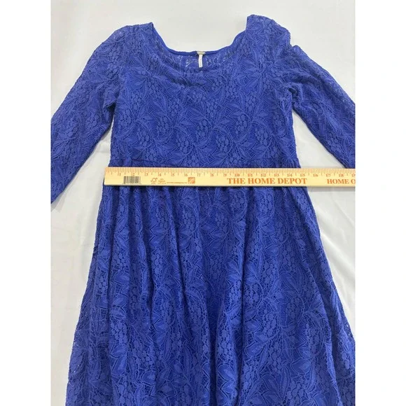 Free People Lace Bell Sleeve Mini Dress Royal Blue Flared Fit size S - Picture 7 of 9